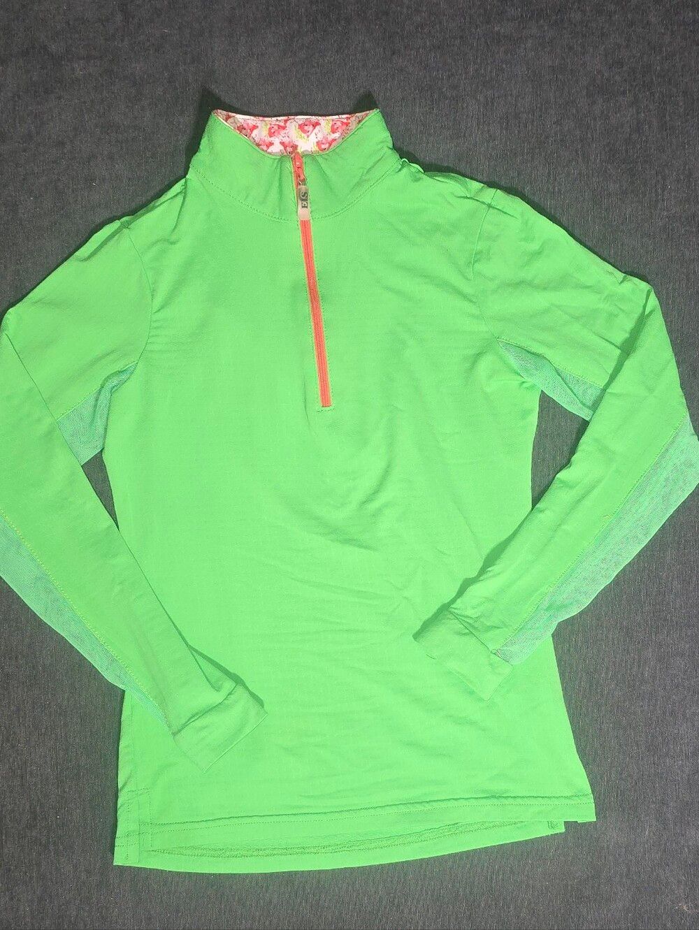 EIS Kids Quarter Zip Equestrian Sun Shirt M Lime Green Mesh Sleeves Watermelon P